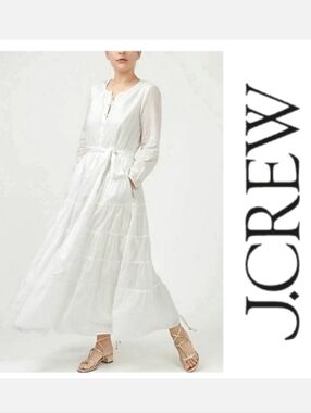 J.Crew Belted Button-up Tiered Cotton White Maxi Dress Sz S